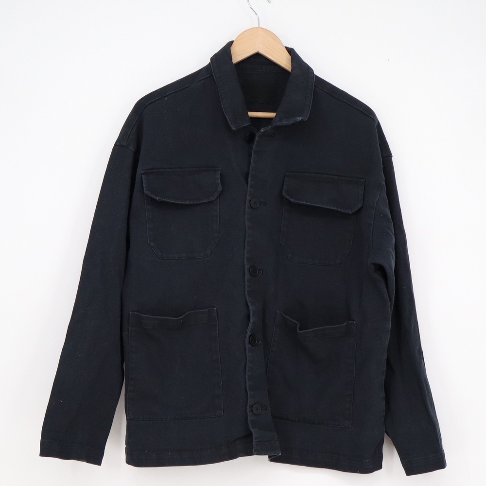 Oak + Fort Mens Black Cotton Chore Jacket Utility Overshirt Size S